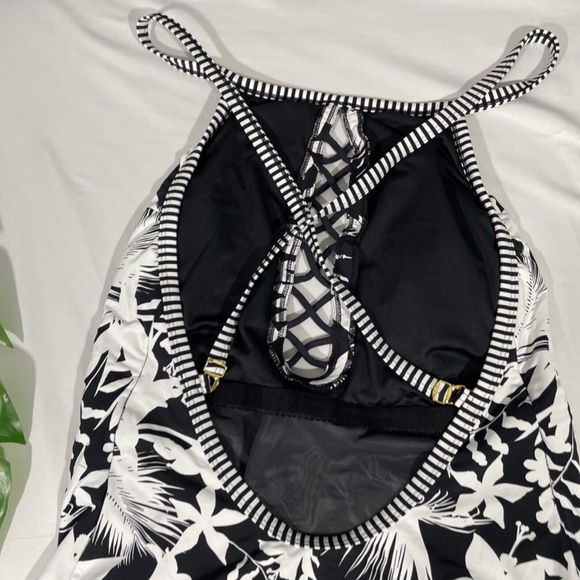 NEW Bleu Rod Beattie‎ [ 16W ] Tropical Oasis One Piece Swimsuit Black White - Picture 7 of 12